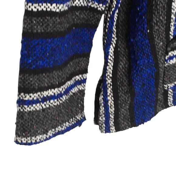 Artesanias Baja Mexican Blanket Pullover Poncho Hoodie Surfer Blue Drug Rug Sz M - Picture 4 of 10